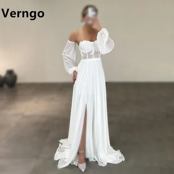 Шифоновое вечернее платье с аппликацией Verngo для женщин, вечернее платье с косточками в виде сердца для женщин, Длинное вечернее платье с разрезом по бокам