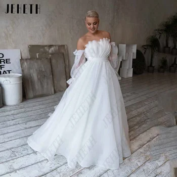 Элегантное свадебное платье JEHETH, свадебные платья со съемными рукавами без бретелек, платья для невесты из органзы, трапециевидный шлейф, vestidos de novia