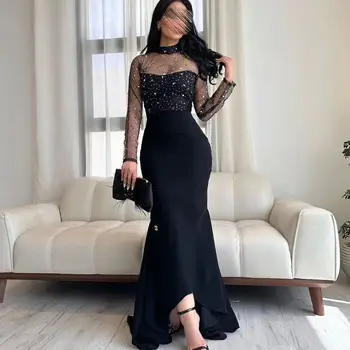 Элегантные вечерние платья русалки, платье для выпускного вечера с высоким воротником и пайетками в пол, женское праздничное платье Саудовской Аравии 2024